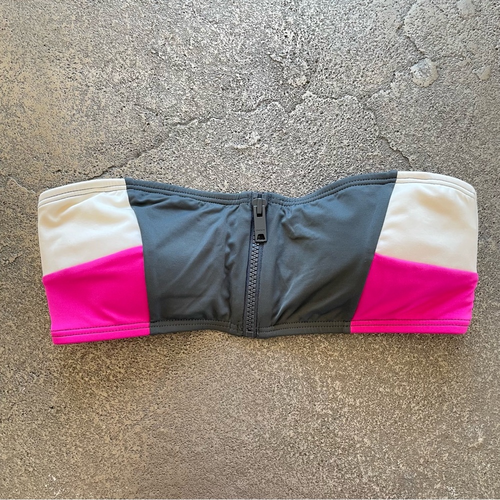 DKNY Gray, Hot Pink & White Colorblock Bandeau Bikini Top